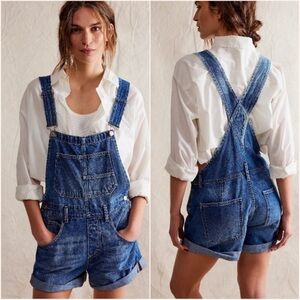 Free People We the Free Ziggy Denim Shortalls Short Overalls Mantra Blue Large